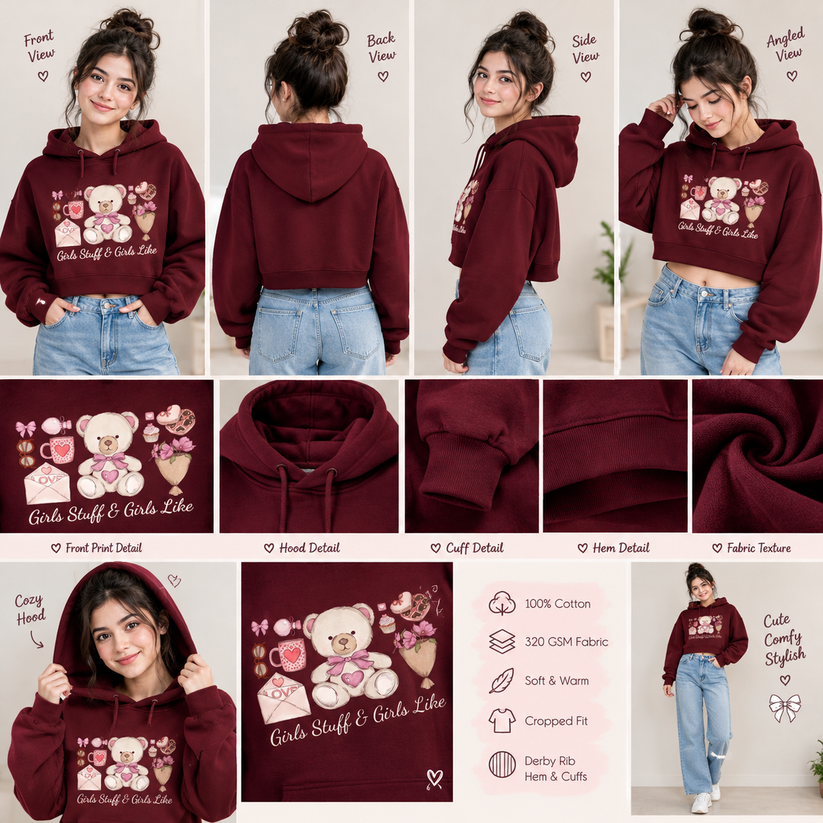 Women's Premium Cropped Hoodie – 320 GSM Cotton